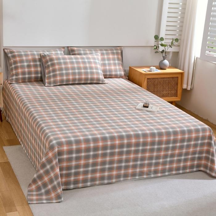 91家纺网 家纺一手货源 找家纺 春皖家纺 2026新款色织AB版水洗棉三件套四件套单品系列（单床单-A版风格一） 栗木-咖格