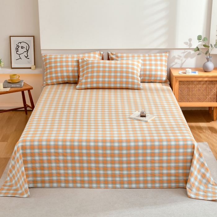 春皖家纺 2026新款色织AB版水洗棉三件套四件套单品系列（单床单-A版风格一） 素雅-沐夏