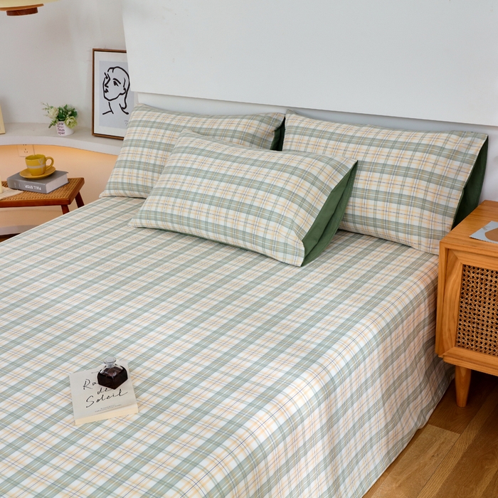 91家纺网 家纺一手货源 找家纺 春皖家纺 2026新款色织AB版水洗棉三件套四件套单品系列（单床单-A版风格一） 翠竹-果条