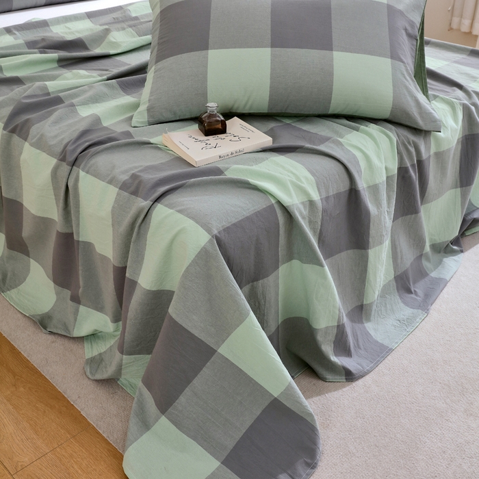 91家纺网 家纺一手货源 找家纺 春皖家纺 2026新款色织AB版水洗棉三件套四件套单品系列（单床单-A版风格一） 素雅-清格