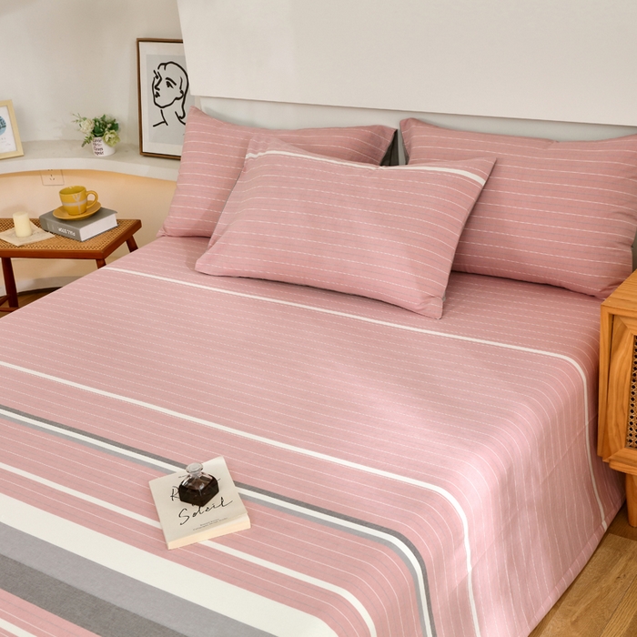 91家纺网 家纺一手货源 找家纺 春皖家纺 2026新款色织AB版水洗棉三件套四件套单品系列（单床单-A版风格一） 素雅-蔻粉