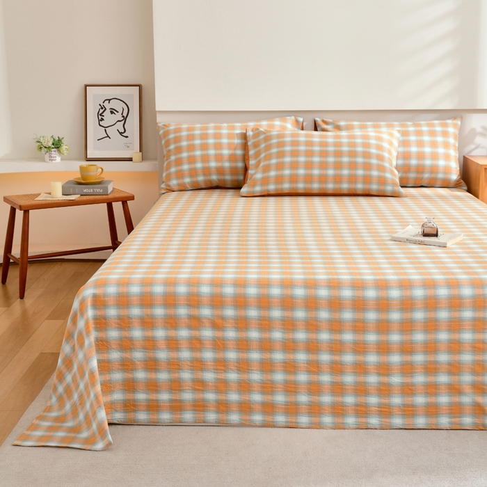 91家纺网 家纺一手货源 找家纺 春皖家纺 2026新款色织AB版水洗棉三件套四件套单品系列（单床单-A版风格一） 素雅-沐夏