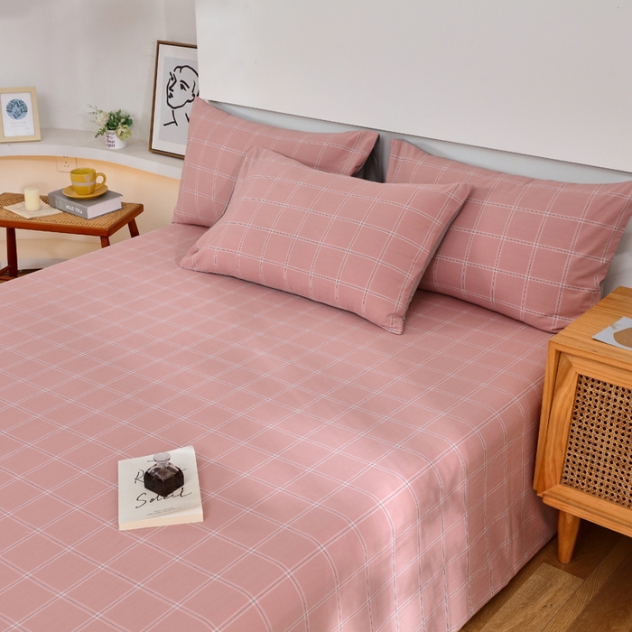 91家纺网 家纺一手货源 找家纺 春皖家纺 2026新款色织AB版水洗棉三件套四件套单品系列（单床单-A版风格一） 素雅-韵粉