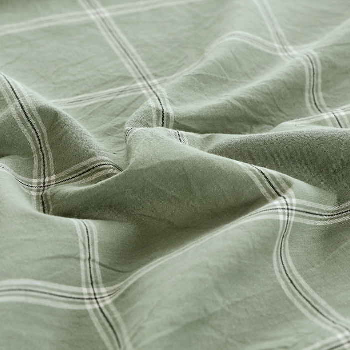 91家纺网 家纺一手货源 找家纺 春皖家纺 2026新款色织AB版水洗棉三件套四件套单品系列（单床单-A版风格一） 素雅-韵绿