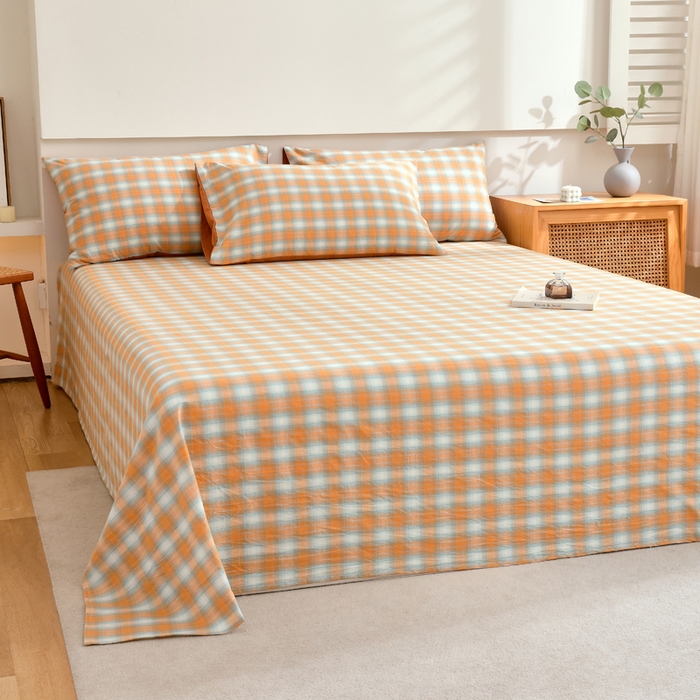 91家纺网 家纺一手货源 找家纺 春皖家纺 2026新款色织AB版水洗棉三件套四件套单品系列（单床单-A版风格一） 素雅-沐夏