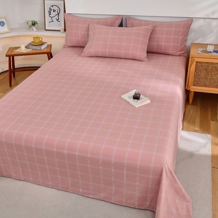 91家纺网 家纺一手货源 找家纺 春皖家纺 2026新款色织AB版水洗棉三件套四件套单品系列（单床单-A版风格一） 素雅-韵粉