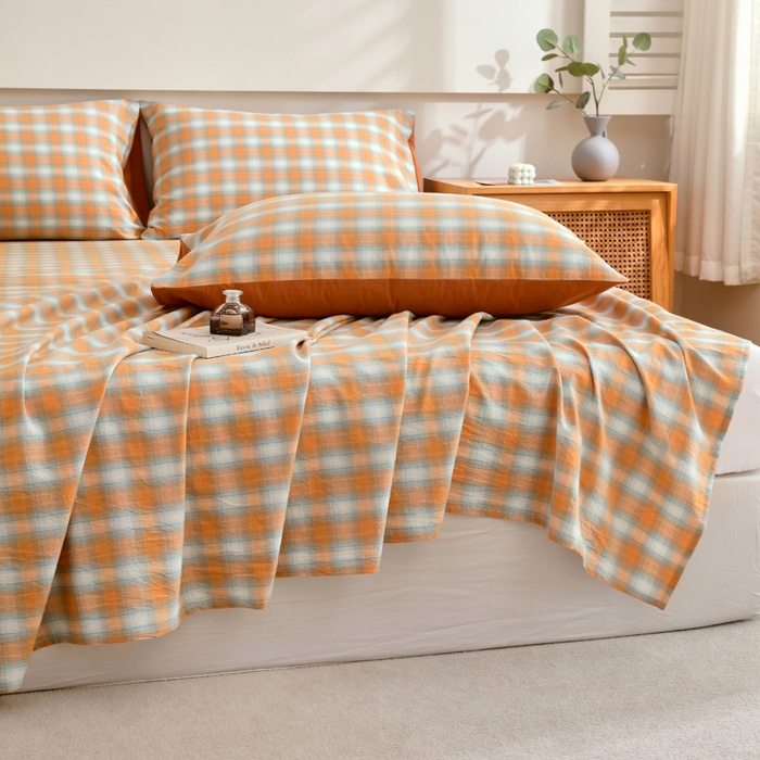 91家纺网 家纺一手货源 找家纺 春皖家纺 2026新款色织AB版水洗棉三件套四件套单品系列（单床单-A版风格一） 素雅-沐夏