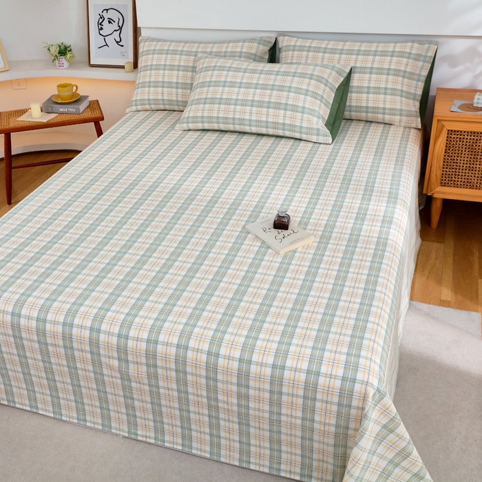 91家纺网 家纺一手货源 找家纺 春皖家纺 2026新款色织AB版水洗棉三件套四件套单品系列（单床单-A版风格一） 翠竹-果条