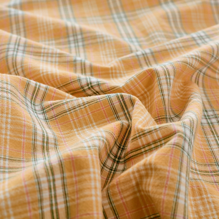 91家纺网 家纺一手货源 找家纺 春皖家纺 2026新款色织AB版水洗棉三件套四件套单品系列（单床单-A版风格一） 素雅-黄条