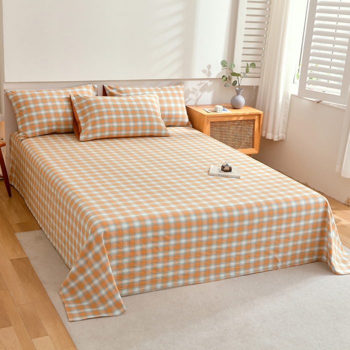 91家纺网 家纺一手货源 找家纺 春皖家纺 2026新款色织AB版水洗棉三件套四件套单品系列（单床单-A版风格一） 素雅-沐夏