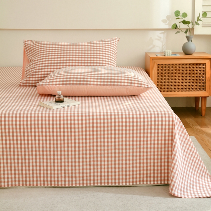 91家纺网 家纺一手货源 找家纺 春皖家纺 2026新款色织AB版水洗棉三件套四件套单品系列（单床单-A版风格一） 素雅-玉格