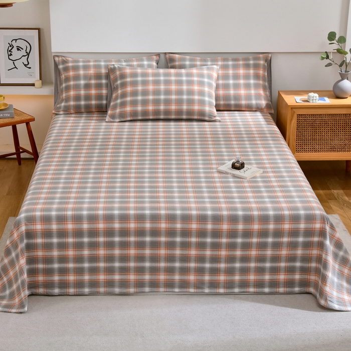 春皖家纺 2026新款色织AB版水洗棉三件套四件套单品系列（单床单-A版风格一） 栗木-咖格