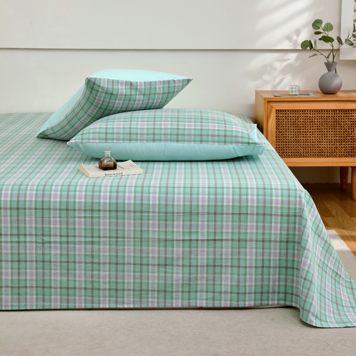 91家纺网 家纺一手货源 找家纺 春皖家纺 2026新款色织AB版水洗棉三件套四件套单品系列（单床单-A版风格一） 素雅-情调