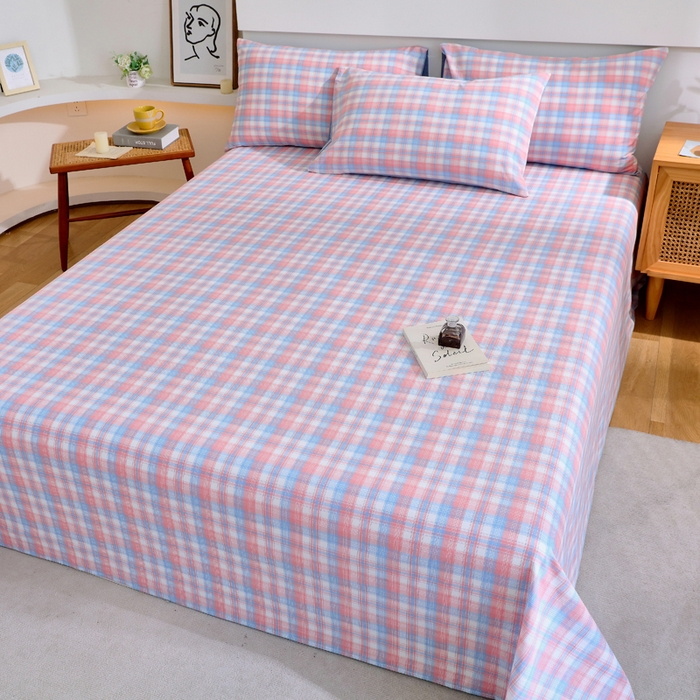 91家纺网 家纺一手货源 找家纺 春皖家纺 2026新款色织AB版水洗棉三件套四件套单品系列（单床单-A版风格一） 翠竹-桔格