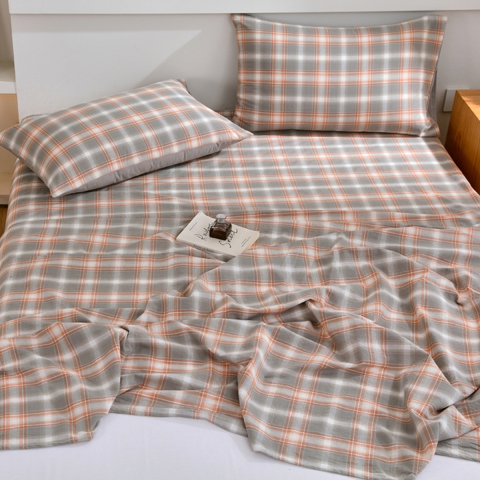 91家纺网 家纺一手货源 找家纺 春皖家纺 2026新款色织AB版水洗棉三件套四件套单品系列（单床单-A版风格一） 栗木-咖格