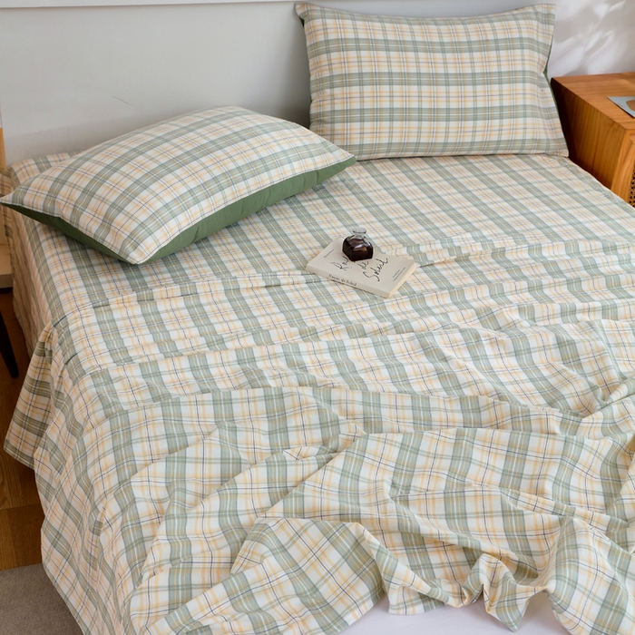 91家纺网 家纺一手货源 找家纺 春皖家纺 2026新款色织AB版水洗棉三件套四件套单品系列（单床单-A版风格一） 翠竹-果条