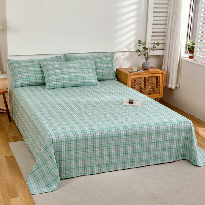 91家纺网 家纺一手货源 找家纺 春皖家纺 2026新款色织AB版水洗棉三件套四件套单品系列（单床单-A版风格一） 素雅-情调