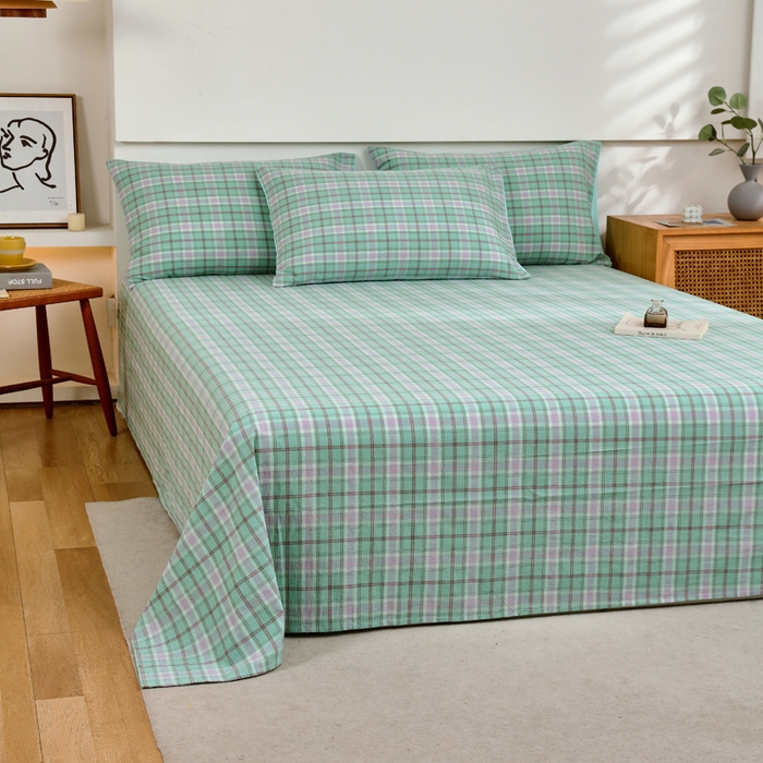 91家纺网 家纺一手货源 找家纺 春皖家纺 2026新款色织AB版水洗棉三件套四件套单品系列（单床单-A版风格一） 素雅-情调