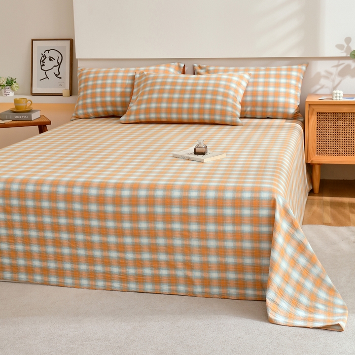 91家纺网 家纺一手货源 找家纺 春皖家纺 2026新款色织AB版水洗棉三件套四件套单品系列（单床单-A版风格一） 素雅-沐夏