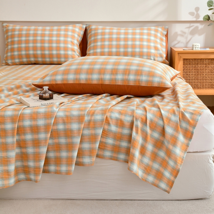 91家纺网 家纺一手货源 找家纺 春皖家纺 2026新款色织AB版水洗棉三件套四件套单品系列（单床单-A版风格一） 素雅-沐夏