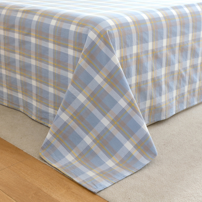 91家纺网 家纺一手货源 找家纺 春皖家纺 2026新款色织AB版水洗棉三件套四件套单品系列（单床单-A版风格一） 素雅-蓝格