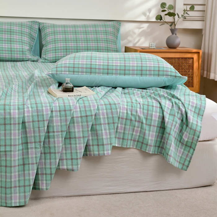 91家纺网 家纺一手货源 找家纺 春皖家纺 2026新款色织AB版水洗棉三件套四件套单品系列（单床单-A版风格一） 素雅-情调