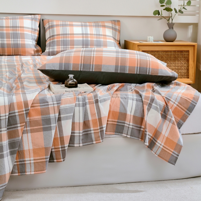 91家纺网 家纺一手货源 找家纺 春皖家纺 2026新款色织AB版水洗棉三件套四件套单品系列（单床单-A版风格一） 素雅-莱恩