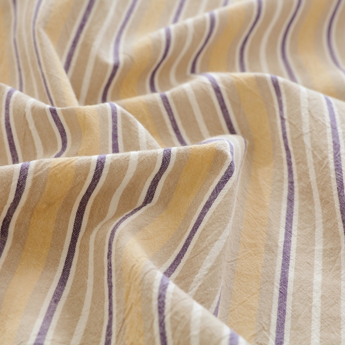 91家纺网 家纺一手货源 找家纺 春皖家纺 2026新款色织AB版水洗棉三件套四件套单品系列（单床单-A版风格一） 素雅-杏黄纹