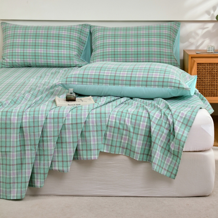 91家纺网 家纺一手货源 找家纺 春皖家纺 2026新款色织AB版水洗棉三件套四件套单品系列（单床单-A版风格一） 素雅-情调