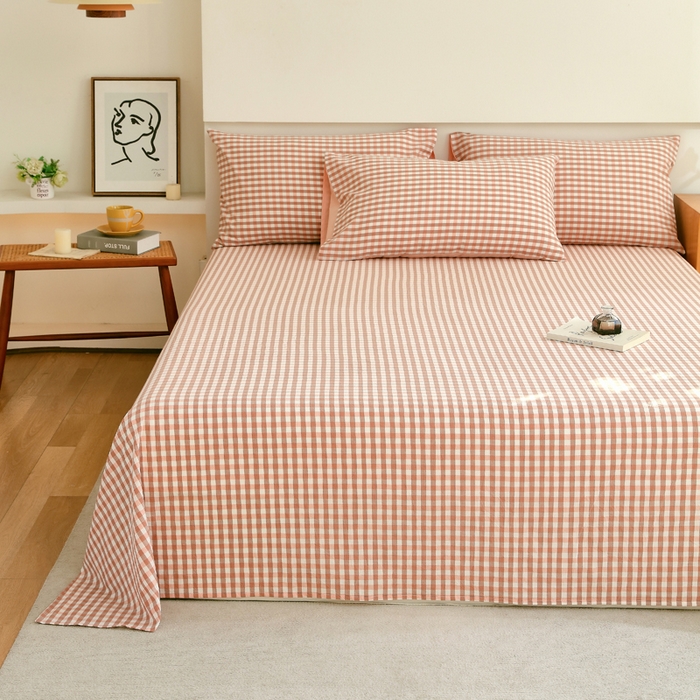 91家纺网 家纺一手货源 找家纺 春皖家纺 2026新款色织AB版水洗棉三件套四件套单品系列（单床单-A版风格一） 素雅-玉格