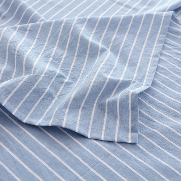 91家纺网 家纺一手货源 找家纺 春皖家纺 2026新款色织AB版水洗棉三件套四件套单品系列（单床单-A版风格一） 素雅-蓝条