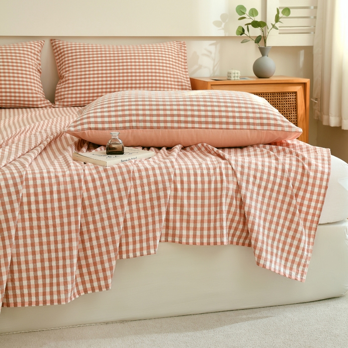 91家纺网 家纺一手货源 找家纺 春皖家纺 2026新款色织AB版水洗棉三件套四件套单品系列（单床单-A版风格一） 素雅-玉格