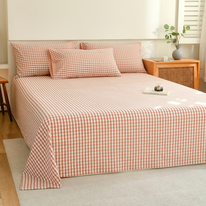 91家纺网 家纺一手货源 找家纺 春皖家纺 2026新款色织AB版水洗棉三件套四件套单品系列（单床单-A版风格一） 素雅-玉格