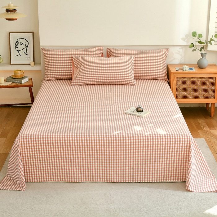 春皖家纺 2026新款色织AB版水洗棉三件套四件套单品系列（单床单-A版风格一） 素雅-玉格