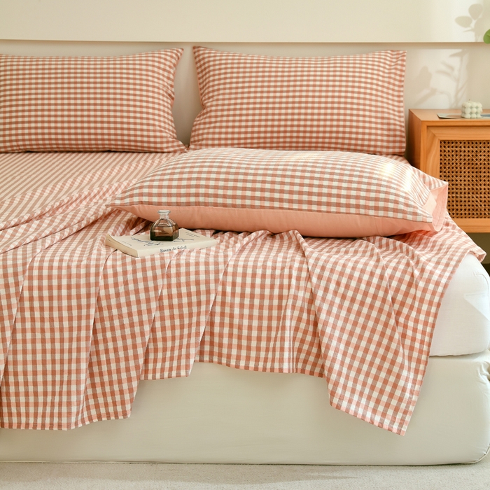 91家纺网 家纺一手货源 找家纺 春皖家纺 2026新款色织AB版水洗棉三件套四件套单品系列（单床单-A版风格一） 素雅-玉格