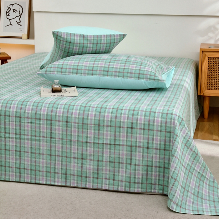 91家纺网 家纺一手货源 找家纺 春皖家纺 2026新款色织AB版水洗棉三件套四件套单品系列（单床单-A版风格一） 素雅-情调