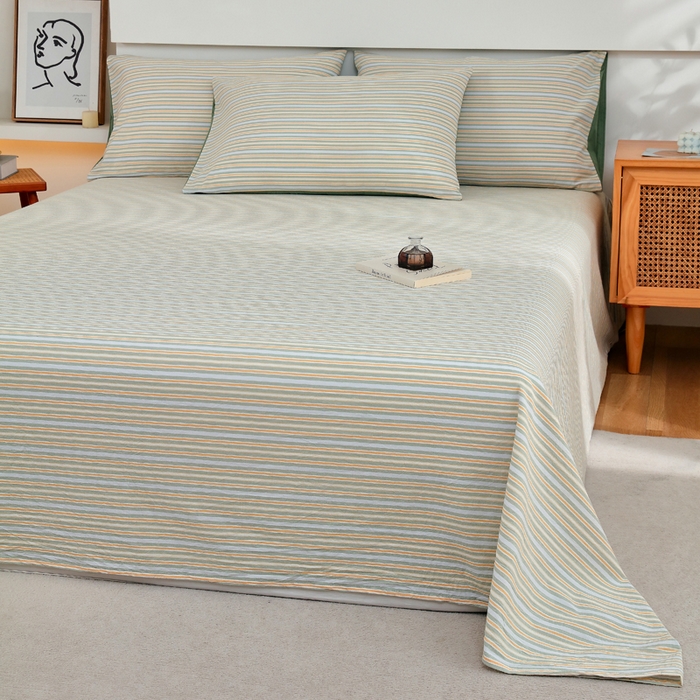 91家纺网 家纺一手货源 找家纺 春皖家纺 2026新款色织AB版水洗棉三件套四件套单品系列（单床单-A版风格一） 素雅-绿条