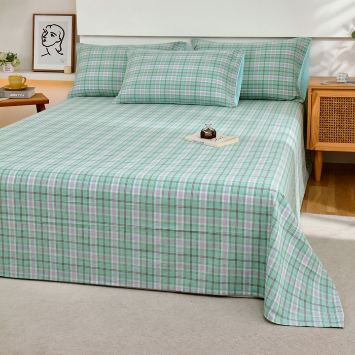 91家纺网 家纺一手货源 找家纺 春皖家纺 2026新款色织AB版水洗棉三件套四件套单品系列（单床单-A版风格一） 素雅-情调