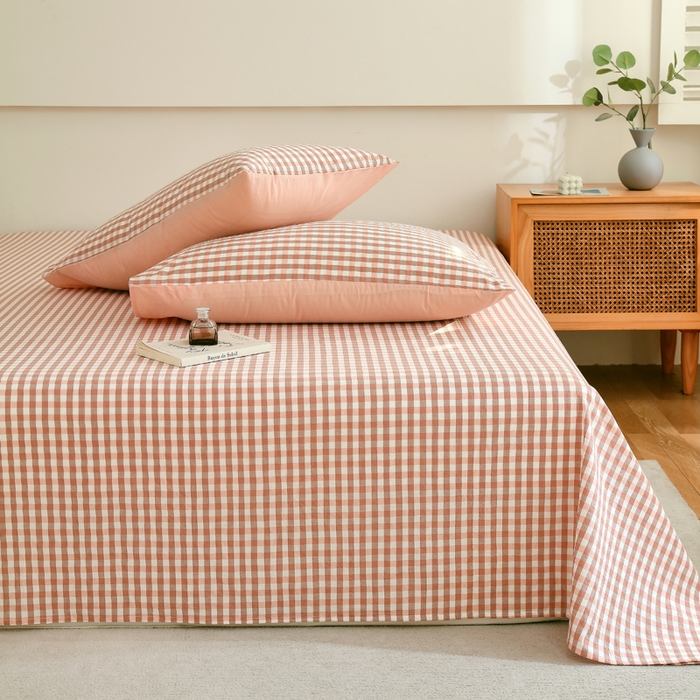 91家纺网 家纺一手货源 找家纺 春皖家纺 2026新款色织AB版水洗棉三件套四件套单品系列（单床单-A版风格一） 素雅-玉格