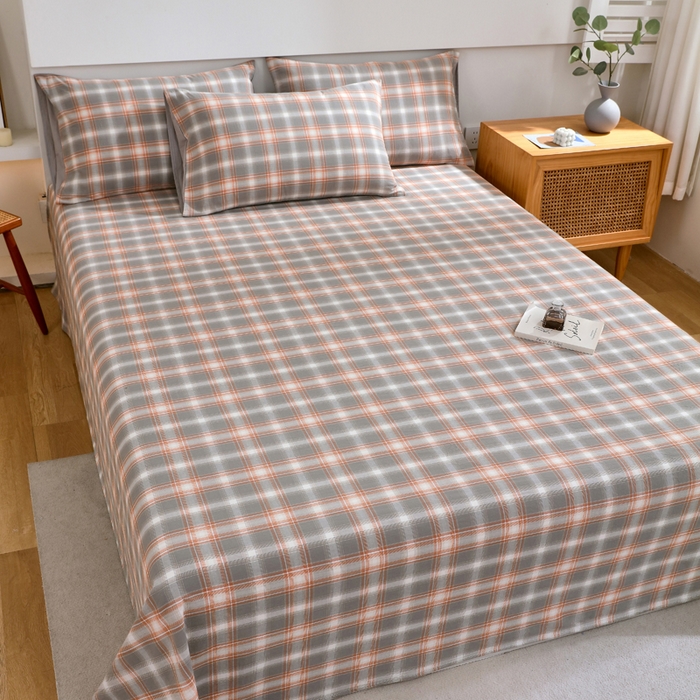 91家纺网 家纺一手货源 找家纺 春皖家纺 2026新款色织AB版水洗棉三件套四件套单品系列（单床单-A版风格一） 栗木-咖格