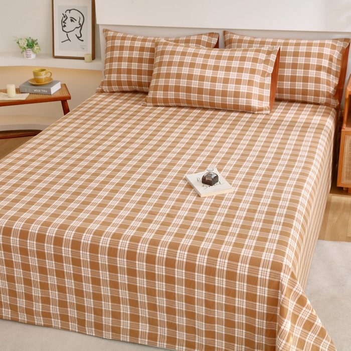 91家纺网 家纺一手货源 找家纺 春皖家纺 2026新款色织AB版水洗棉三件套四件套单品系列（单床单-A版风格一） 素雅-黄格