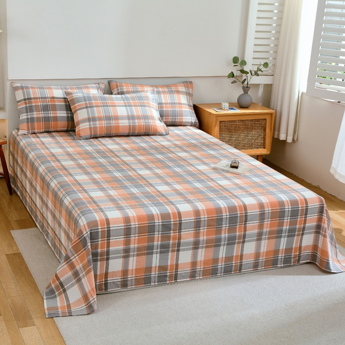 91家纺网 家纺一手货源 找家纺 春皖家纺 2026新款色织AB版水洗棉三件套四件套单品系列（单床单-A版风格一） 素雅-莱恩