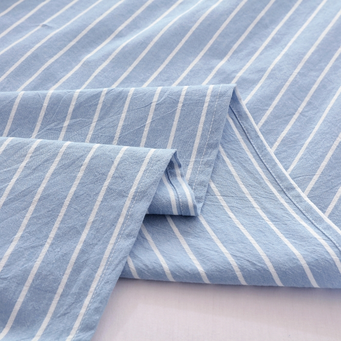 91家纺网 家纺一手货源 找家纺 春皖家纺 2026新款色织AB版水洗棉三件套四件套单品系列（单床单-A版风格一） 素雅-蓝条