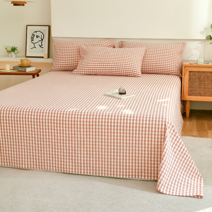 91家纺网 家纺一手货源 找家纺 春皖家纺 2026新款色织AB版水洗棉三件套四件套单品系列（单床单-A版风格一） 素雅-玉格