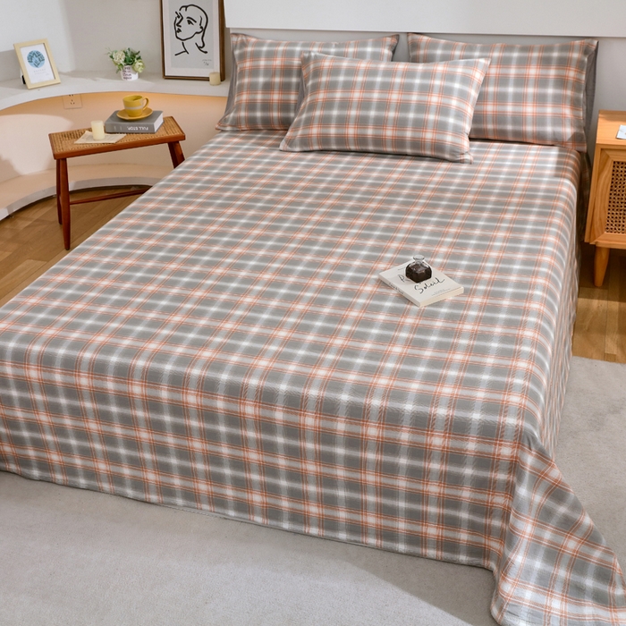 91家纺网 家纺一手货源 找家纺 春皖家纺 2026新款色织AB版水洗棉三件套四件套单品系列（单床单-A版风格一） 栗木-咖格