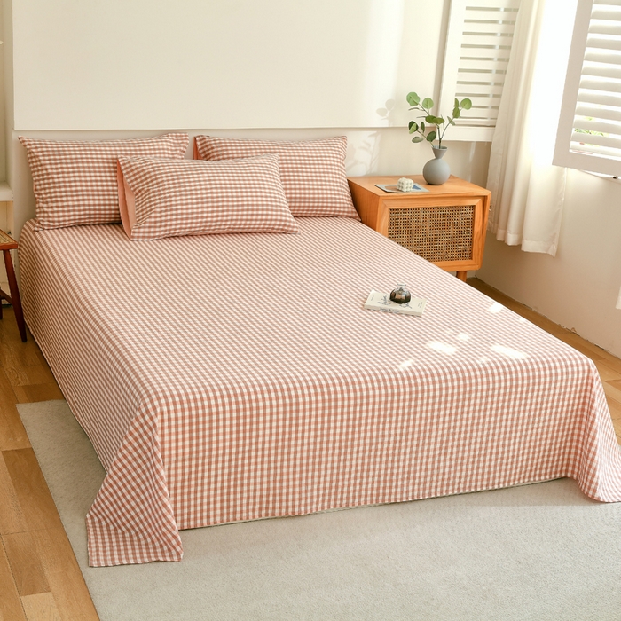 91家纺网 家纺一手货源 找家纺 春皖家纺 2026新款色织AB版水洗棉三件套四件套单品系列（单床单-A版风格一） 素雅-玉格