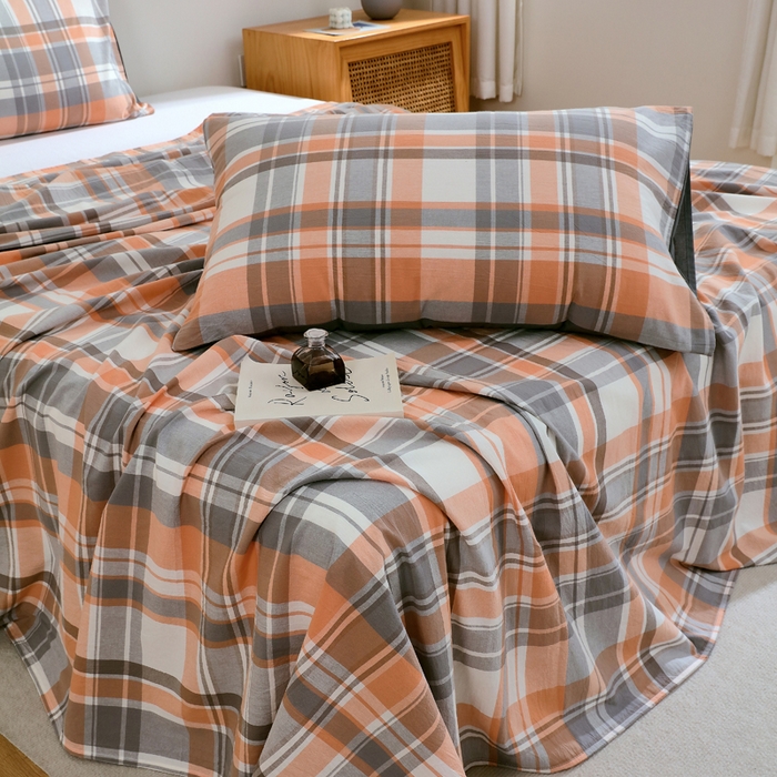 91家纺网 家纺一手货源 找家纺 春皖家纺 2026新款色织AB版水洗棉三件套四件套单品系列（单床单-A版风格一） 素雅-莱恩