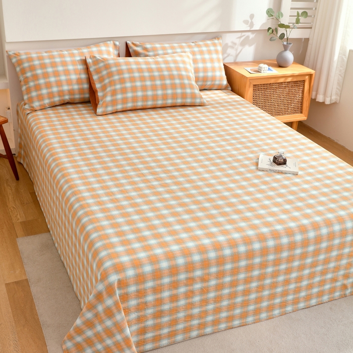 91家纺网 家纺一手货源 找家纺 春皖家纺 2026新款色织AB版水洗棉三件套四件套单品系列（单床单-A版风格一） 素雅-沐夏