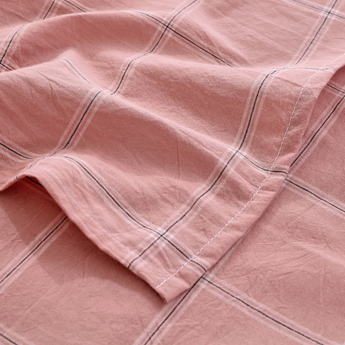 91家纺网 家纺一手货源 找家纺 春皖家纺 2026新款色织AB版水洗棉三件套四件套单品系列（单床单-A版风格一） 素雅-韵粉