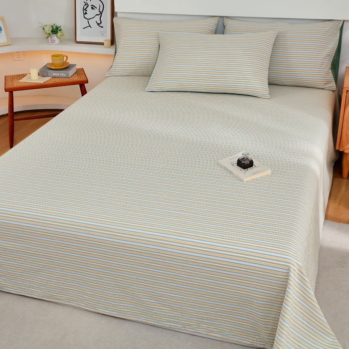 91家纺网 家纺一手货源 找家纺 春皖家纺 2026新款色织AB版水洗棉三件套四件套单品系列（单床单-A版风格一） 素雅-绿条